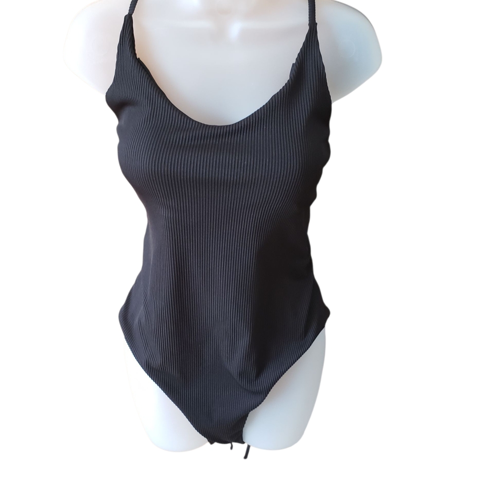 Zaful CHARCOAL (black) Ribbed Swimsuit -EUC - Picture 3 of 4